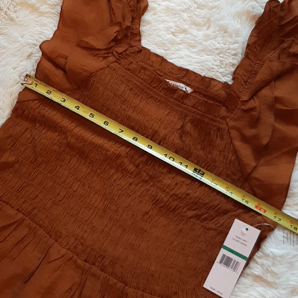 SOLD*Nanette Lepore Glazed Ginger Ruched Top Ruffle Bottom & Sleeves, Large, NWT - Picture 9 of 11